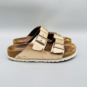 Birkenstock Arizona Sandals Womens 6.5 Gold Arizona Two Strap Buckle Slide Shoes